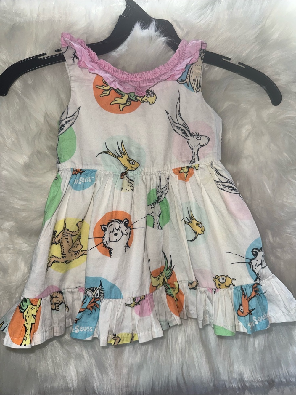 Dr. Seuss White Multicolor Character Ruffle Dress